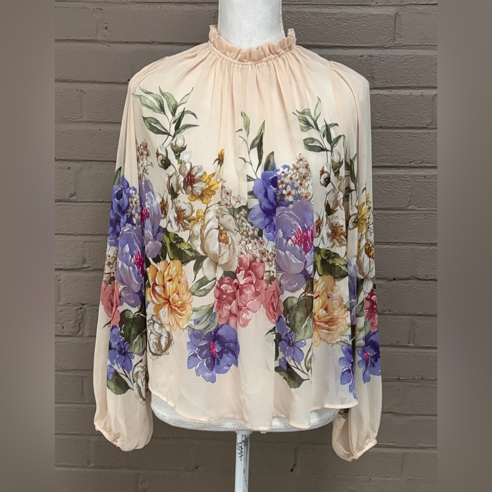 Rachel Zoe flower garden print blouse M